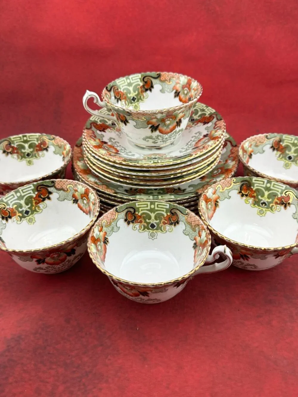 ANTIQUE SAMUEL RADFORD PORCELAIN TEA TRIO FROM FANTON ENGLAND #390220 SET FOR 6